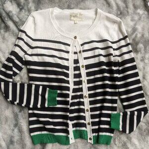 Debbie Morgan Striped Cardigan Navy White Green Size Small